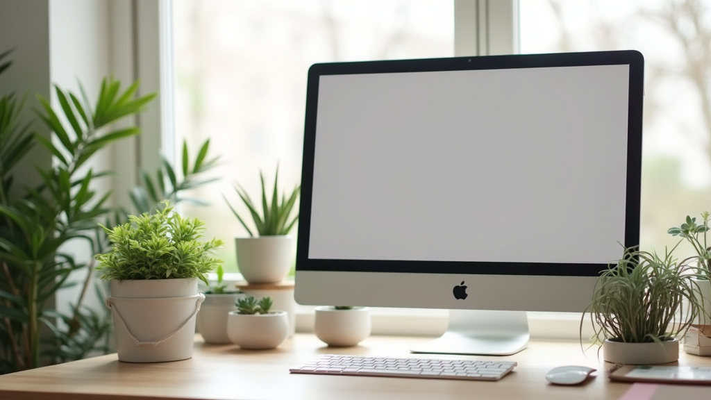 Online opportunities concept with home office setup, computer, and calming decor